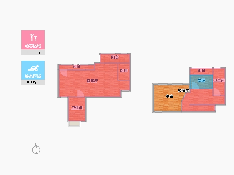 重庆-重庆市-领地观云府2号楼,6号楼套内109m2-129.06-户型库-动静分区