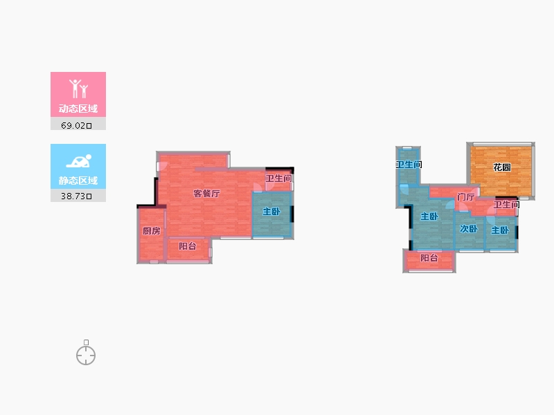 重庆-重庆市-领地观云府2号楼,6号楼套内110m2-110.00-户型库-动静分区