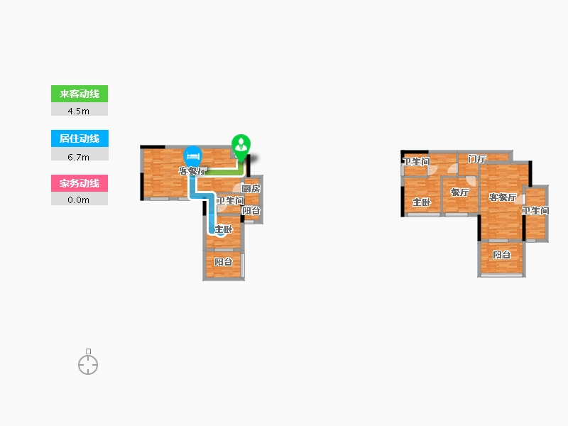 重庆-重庆市-领地观云府D户型2号楼,6号楼套内114m2-114.00-户型库-动静线