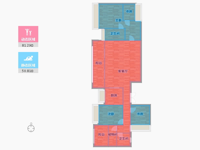 重庆-重庆市-华远海蓝城1期洋房8号楼套内127m2-119.96-户型库-动静分区