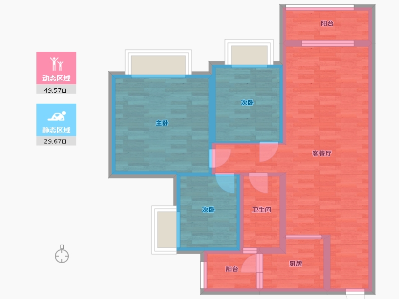 重庆-重庆市-华远海蓝城高层23号楼,2期高层19号楼,高层20号楼,高层21号楼,高层22号-69.00-户型库-动静分区