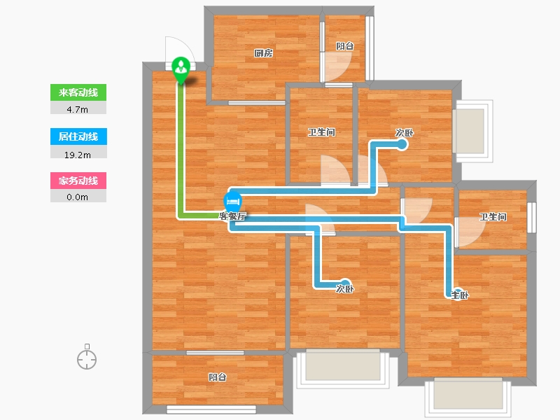 重庆-重庆市-华远海蓝城高层23号楼套内77m2-77.00-户型库-动静线