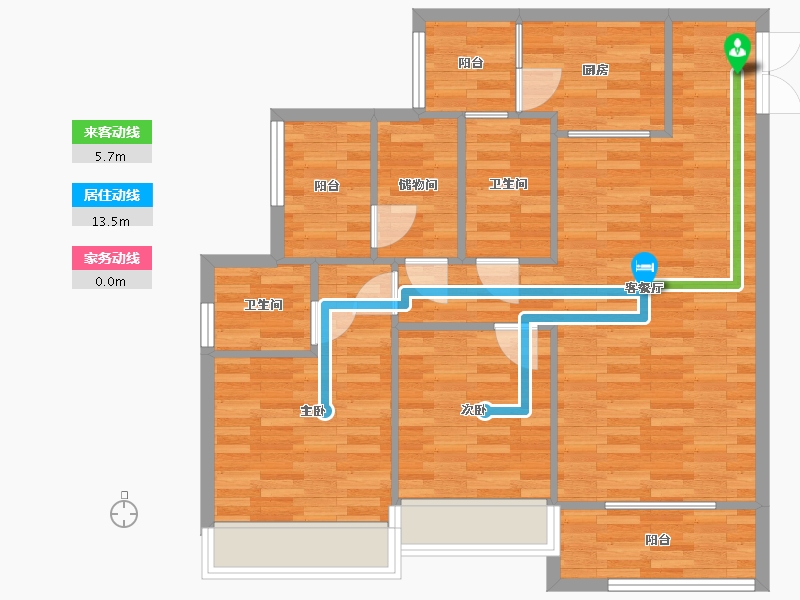 重庆-重庆市-华远海蓝城高层23号楼套内84m2-84.00-户型库-动静线