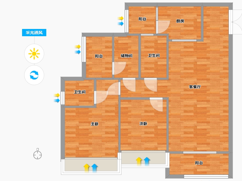 重庆-重庆市-华远海蓝城高层23号楼套内84m2-84.00-户型库-采光通风