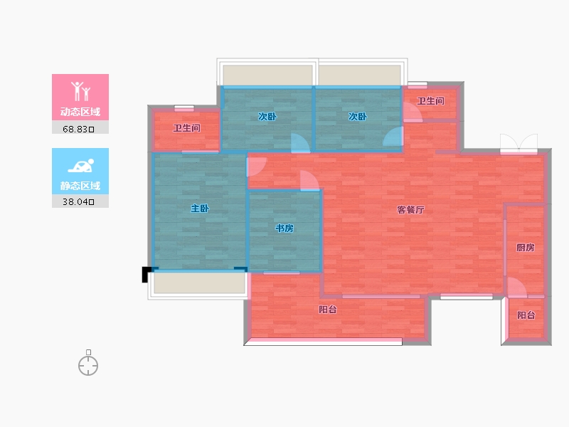 重庆-重庆市-华远海蓝城高层23号楼套内97m2-97.00-户型库-动静分区