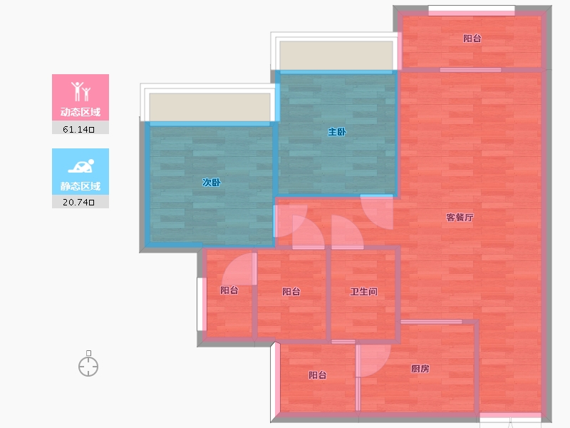 重庆-重庆市-华远海蓝城套内74m2-74.00-户型库-动静分区