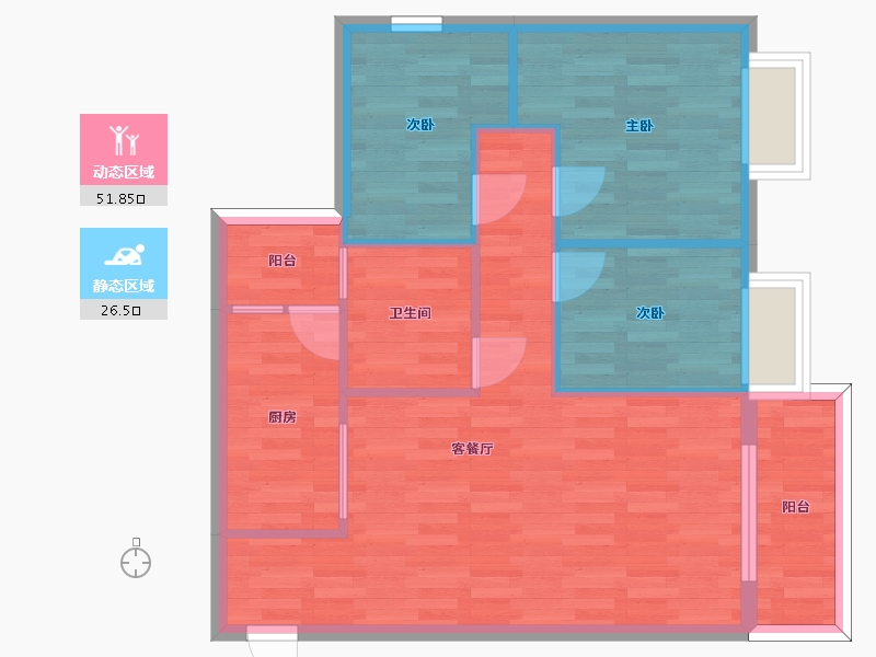 重庆-重庆市-恒大新城2号房高层8号楼套内0m2-70.17-户型库-动静分区