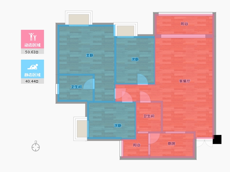 重庆-重庆市-花溪御府套内82m2-82.00-户型库-动静分区