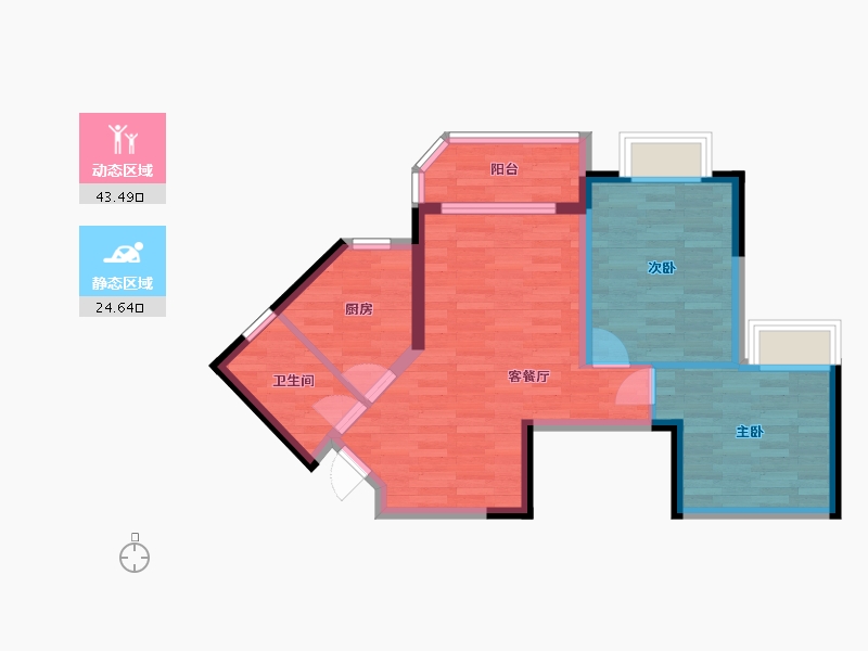 重庆-重庆市-恒大新城5号房高层6号楼套内0m2-60.08-户型库-动静分区