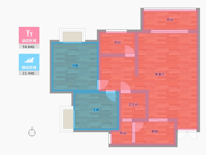 重庆-重庆市-花溪御府11号楼,10号楼套内70m2-70.00-户型库-动静分区