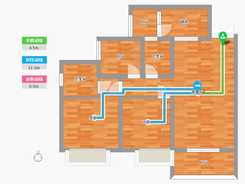 重庆-重庆市-花溪御府10号楼套内74m2-74.00-户型库-动静线