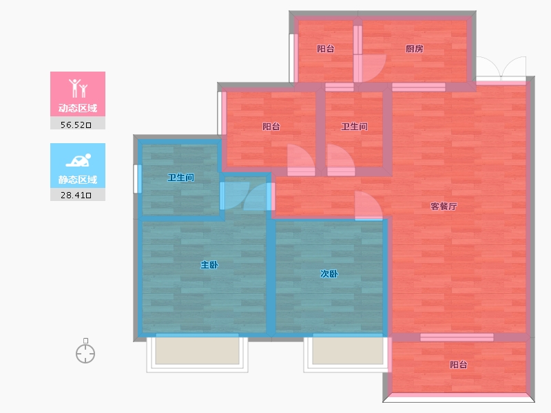 重庆-重庆市-花溪御府10号楼套内74m2-74.00-户型库-动静分区