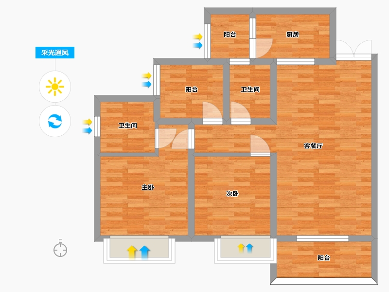 重庆-重庆市-花溪御府10号楼套内74m2-74.00-户型库-采光通风