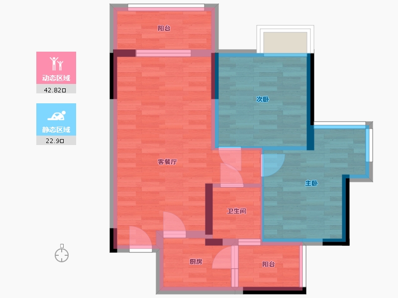 重庆-重庆市-华南城巴南华府云邸组团2号楼套内58m2-57.42-户型库-动静分区