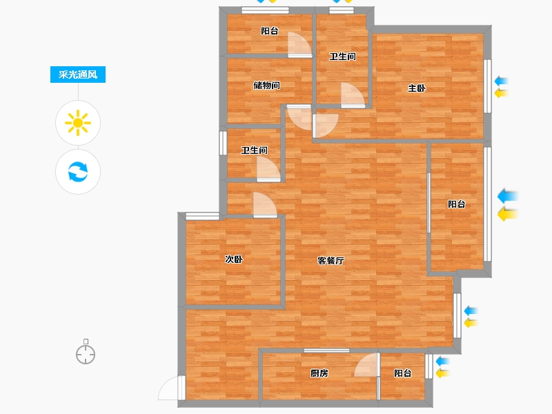 重庆-重庆市-华润澜山望3期高层14号楼,3期高层16号楼套内97m2-99.77-户型库-采光通风