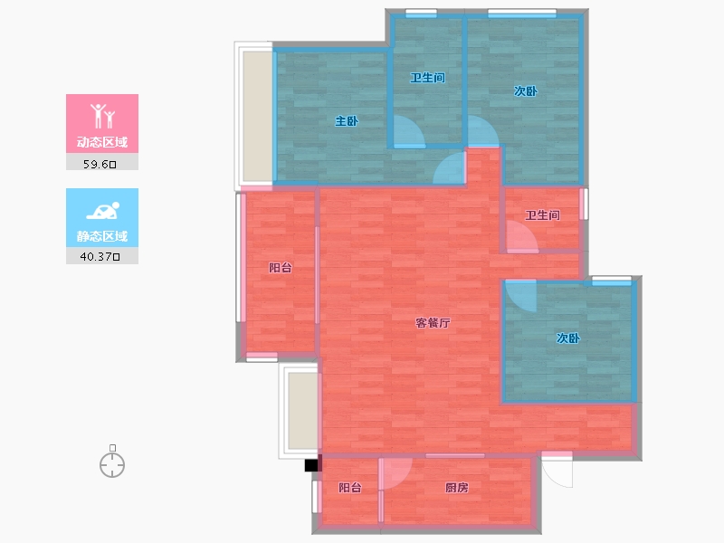 重庆-重庆市-华润澜山望1期洋房6号楼套内95m2-90.50-户型库-动静分区