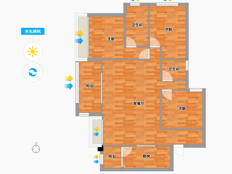 重庆-重庆市-华润澜山望1期洋房6号楼套内95m2-90.50-户型库-采光通风