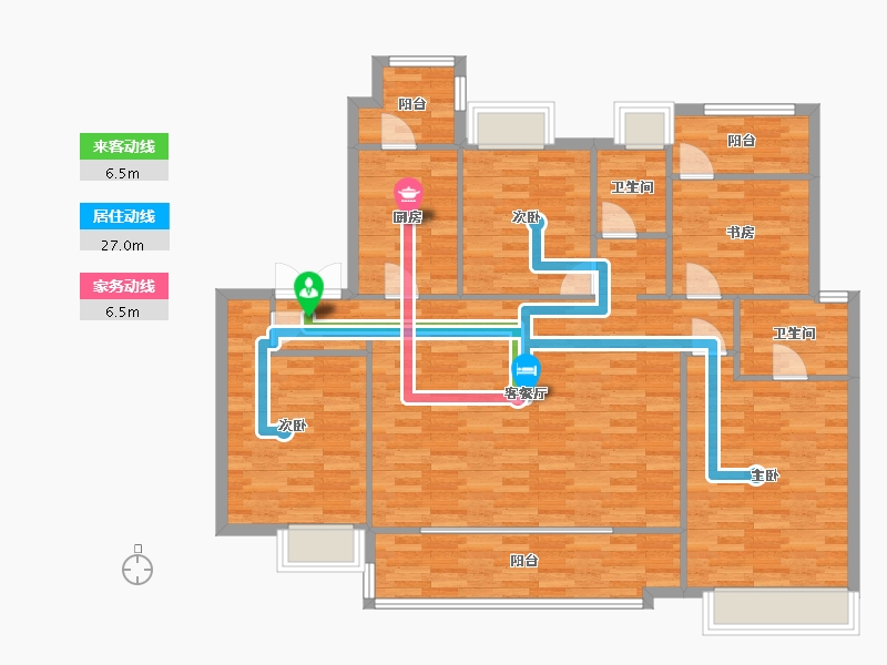 重庆-重庆市-华润澜山望1期洋房6号楼套内129m2-125.60-户型库-动静线