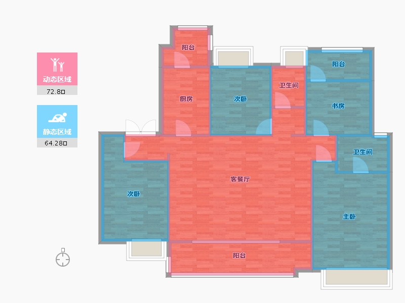 重庆-重庆市-华润澜山望1期洋房6号楼套内129m2-125.60-户型库-动静分区