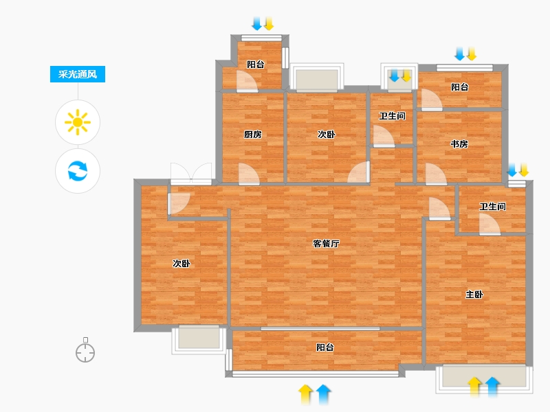 重庆-重庆市-华润澜山望1期洋房6号楼套内129m2-125.60-户型库-采光通风