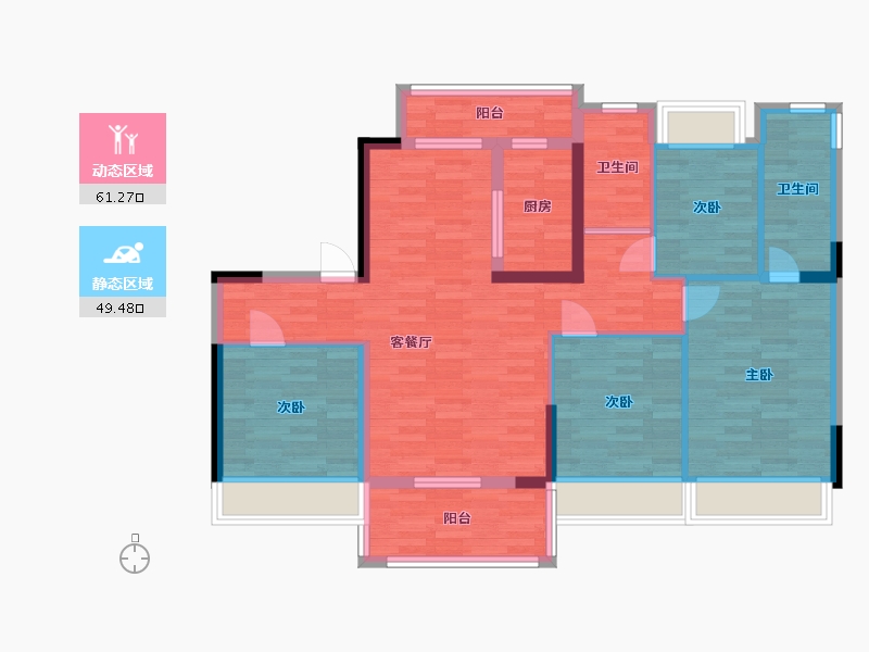 重庆-重庆市-珞璜碧桂园翡翠蓝山9号楼,7号楼130㎡-97.57-户型库-动静分区