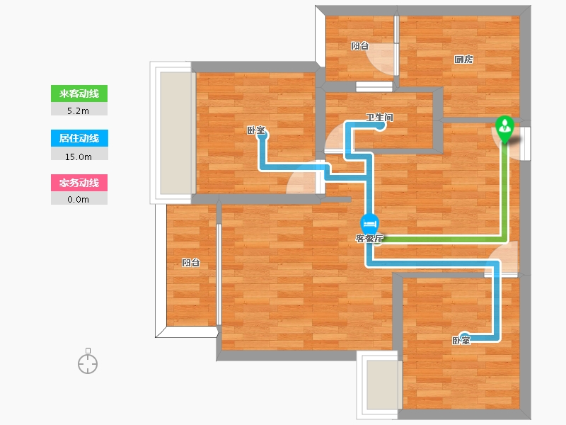 重庆-重庆市-奥贝学府一号E栋（5号楼）E户型72m²-57.84-户型库-动静线