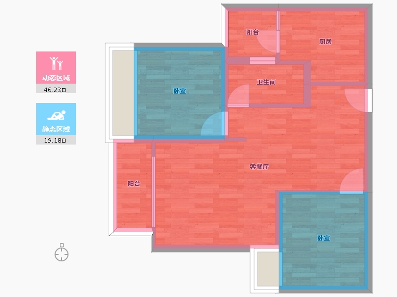 重庆-重庆市-奥贝学府一号E栋（5号楼）E户型72m²-57.84-户型库-动静分区