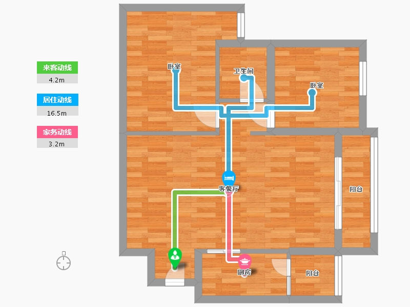 重庆-重庆市-奥贝学府一号E栋（5号楼）C户型78m²-62.19-户型库-动静线