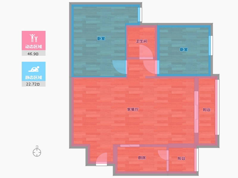 重庆-重庆市-奥贝学府一号E栋（5号楼）C户型78m²-62.19-户型库-动静分区