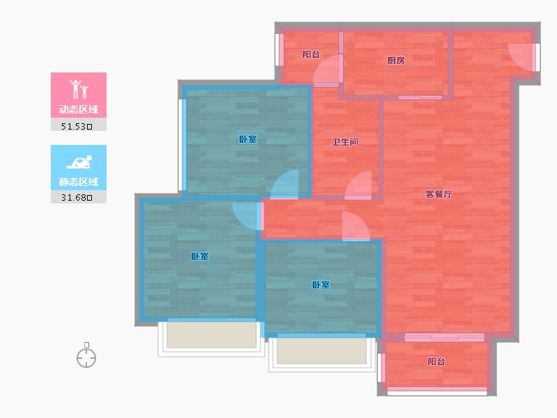 重庆-重庆市-奥贝学府一号E栋（5号楼）B户型92m²-74.89-户型库-动静分区