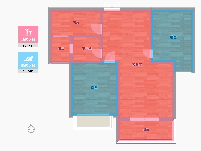 重庆-重庆市-奥园公园壹号17号楼,18号楼H2户型72.7m²-58.16-户型库-动静分区