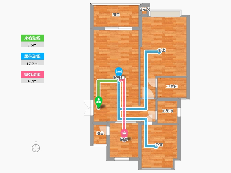 重庆-重庆市-奥园公园壹号14,15,16号楼G7户型86m²-68.80-户型库-动静线