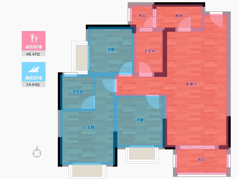 贵州省-遵义市-渝欧教育城-72.95-户型库-动静分区