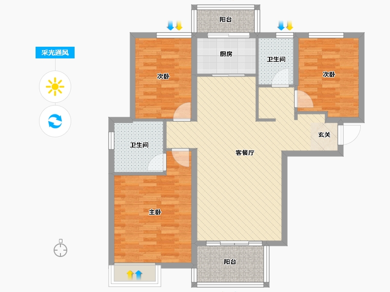 河南省-郑州市-华南城中园东户-90.00-户型库-采光通风