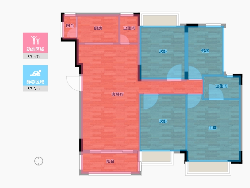 重庆-重庆市-长商悦湖荟52号楼,47号楼,41号楼,42号楼套内面积101m²-101.01-户型库-动静分区