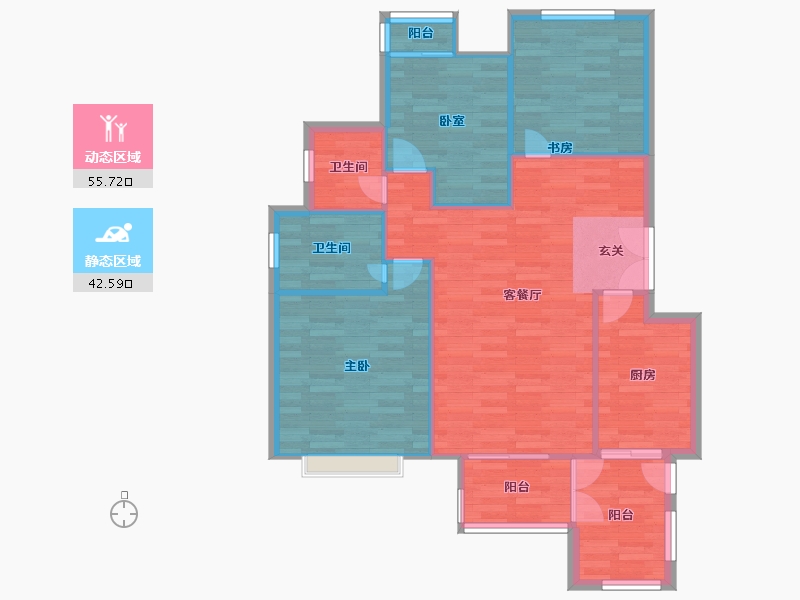 重庆-重庆市-君临南山崇德府建面101.91㎡-90.44-户型库-动静分区