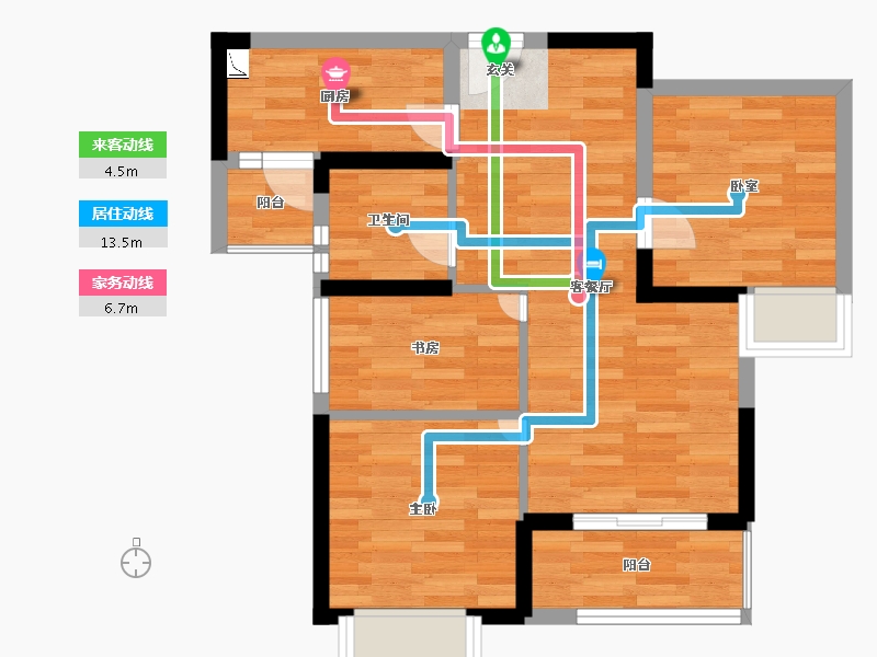 重庆-重庆市-融侨首玺1号楼,2号楼建面83㎡-58.58-户型库-动静线