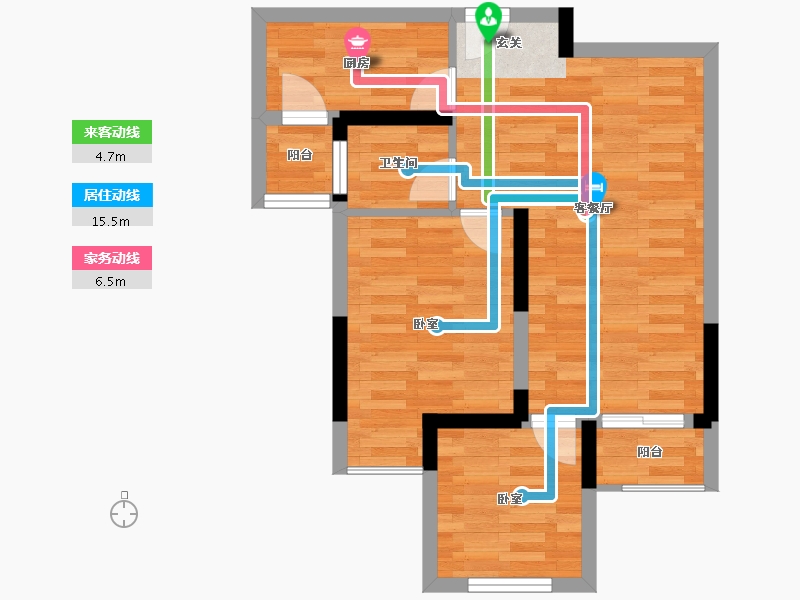 重庆-重庆市-升伟一里南滨1号楼建面73.09㎡-54.42-户型库-动静线