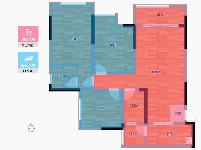 重庆-重庆市-升伟一里南滨1号楼建面111.49㎡-84.58-户型库-动静分区