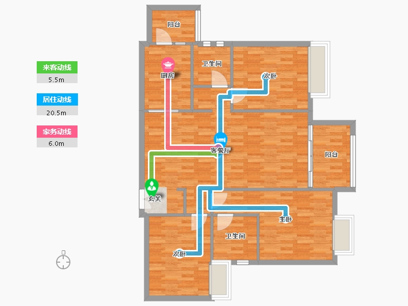 重庆-重庆市-长嘉汇一期建面130㎡-101.84-户型库-动静线