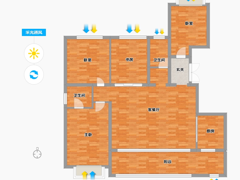 重庆-重庆市-北大资源紫境府大平层17号楼建面153㎡-125.82-户型库-采光通风