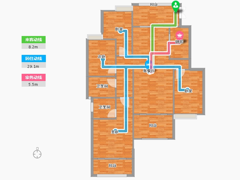 重庆-重庆市-铺金载水一方3号楼建面150㎡-127.58-户型库-动静线