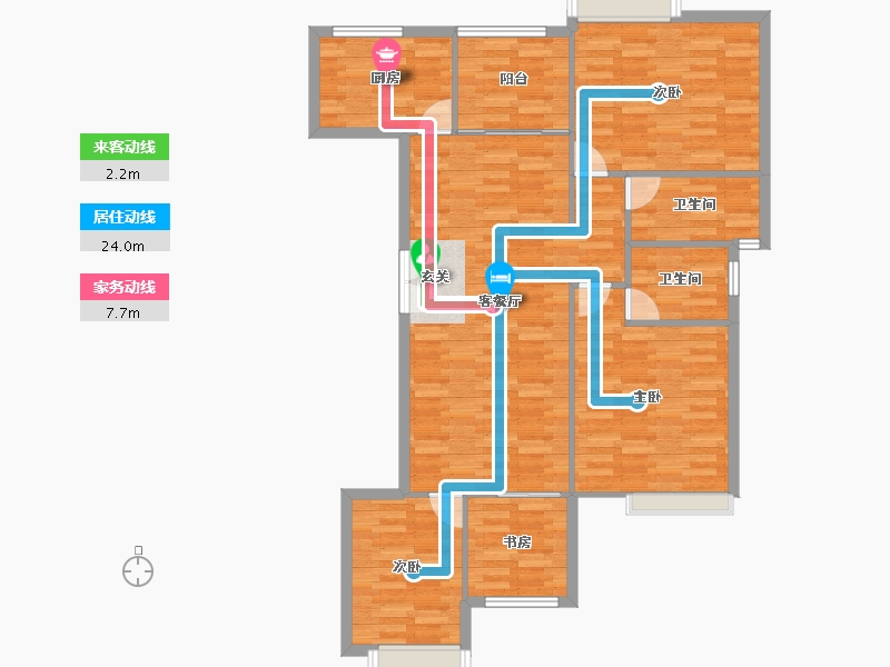 重庆-重庆市-铺金载水一方2号楼建面124㎡-102.12-户型库-动静线