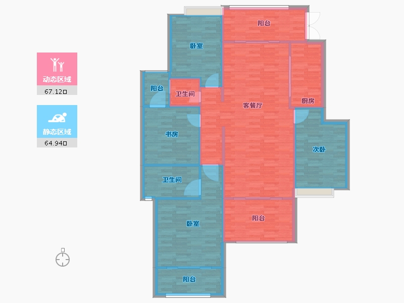 重庆-重庆市-铺金载水一方2号楼建面147㎡-122.13-户型库-动静分区