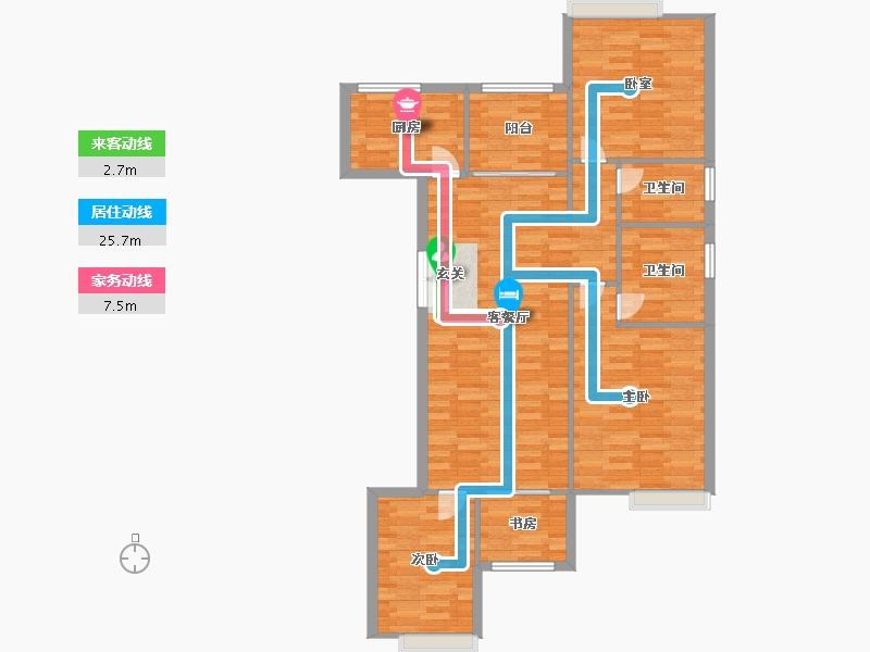 重庆-重庆市-铺金载水一方3号楼建面126㎡-102.13-户型库-动静线