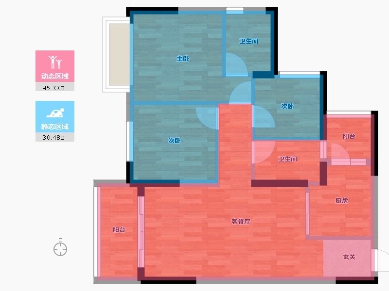 重庆-重庆市-天誉智慧城5-3,5-4,5-5,5-2建面94.74㎡-67.33-户型库-动静分区