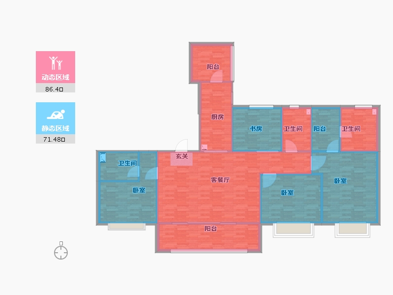 重庆-重庆市-天誉智慧城6-1号楼建面181.69㎡-145.35-户型库-动静分区