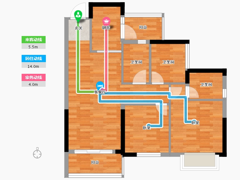 重庆-重庆市-天誉智慧城5-3,5-4,5-5,5-2建面94.05㎡-69.24-户型库-动静线