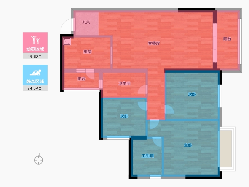 重庆-重庆市-天誉智慧城建面93.27㎡-74.60-户型库-动静分区