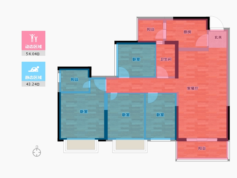 重庆-重庆市-天誉智慧城5-3,5-4,5-5,5-2,建面117.5㎡-86.32-户型库-动静分区